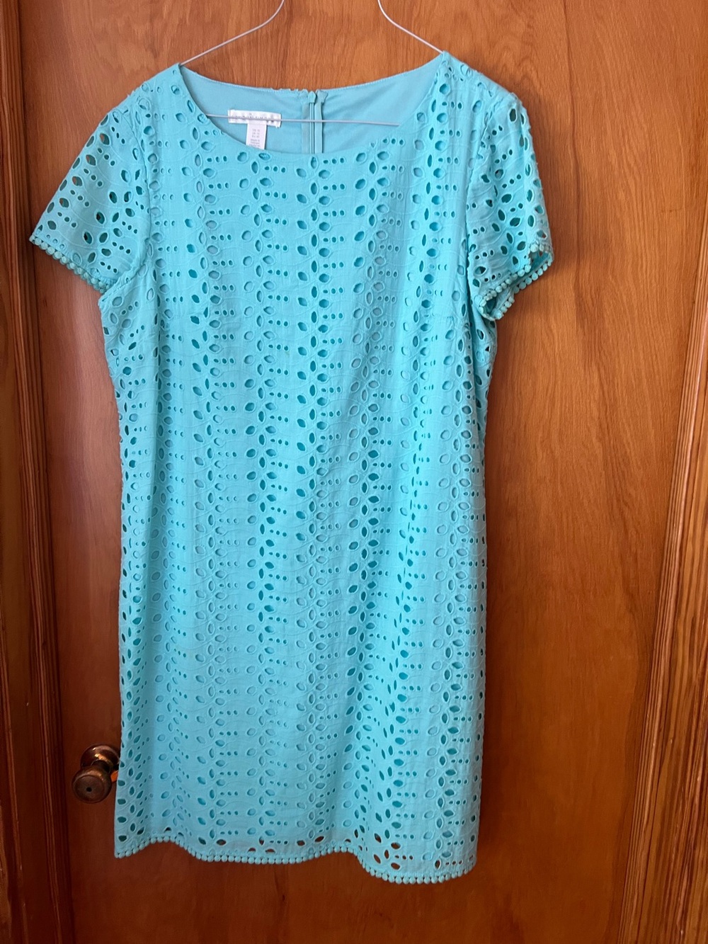 London Times size 10 aqua eyelet lace short sleeve dress